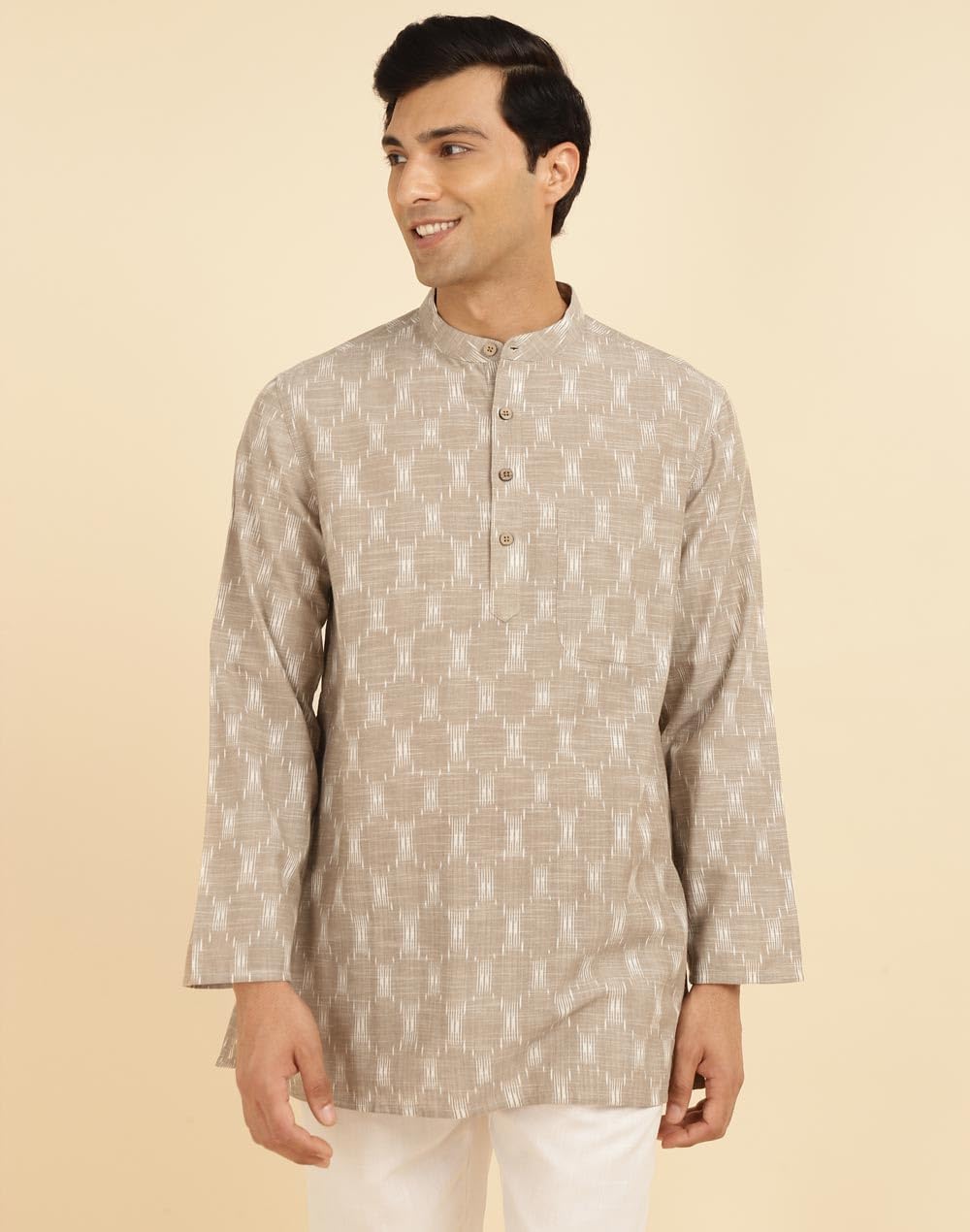 Fabindia Grey Cotton Ikat Woven Short Kurta