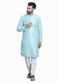 SOJANYA (Since 1958 Men's Silk Blend Blue Embroidered Kurta & White Churidar Pyjama Set