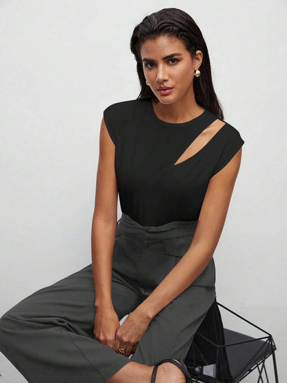 Kotty WomenS Casual Sleeveless Solid Top(Black,L)