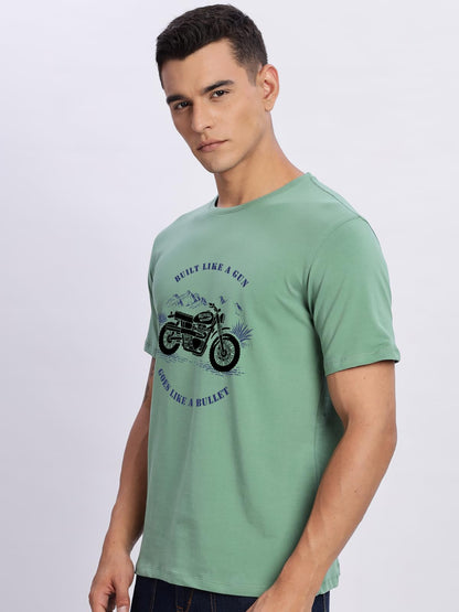 ADRO Men's Royal Bike Design Printed 100% Cotton T-Shirt - Regular Fit, Printed T-Shirts for Men (RN24-RYL-PT_Pista)