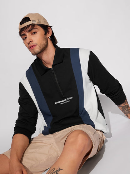 The Souled Store Street Division Men and Boys Long Sleeves Collared Neck Multicolor Color Blocked Cotton Rugby Polos