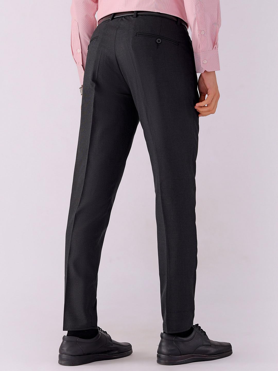 The Indian Garage Co Men Slim Fit Self Design Mid-Rise Stretchable Formal Trousers Black