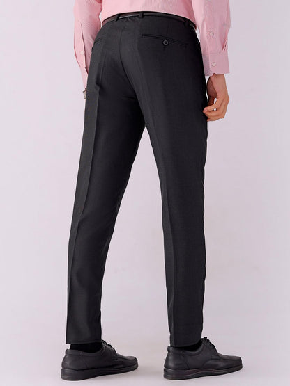 The Indian Garage Co Men Slim Fit Self Design Mid-Rise Stretchable Formal Trousers Black
