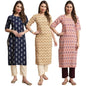 Pinkmint Straight Crepe Kurta & Pant For Women Ethnic Kurta Set For Women (Pack Of 3)