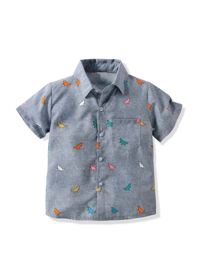 TAGAS Boys Cartoon Graphic Patched Pocket Casual Shirt | Fancy Shirt | Party Shirt for Boys and Kids Grey