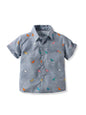 TAGAS Boys Cartoon Graphic Patched Pocket Casual Shirt | Fancy Shirt | Party Shirt for Boys and Kids Grey