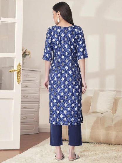 Pinkmint Kurta Set for Women Cotton Printed Straight Kurta with Pant (Pack of 1)