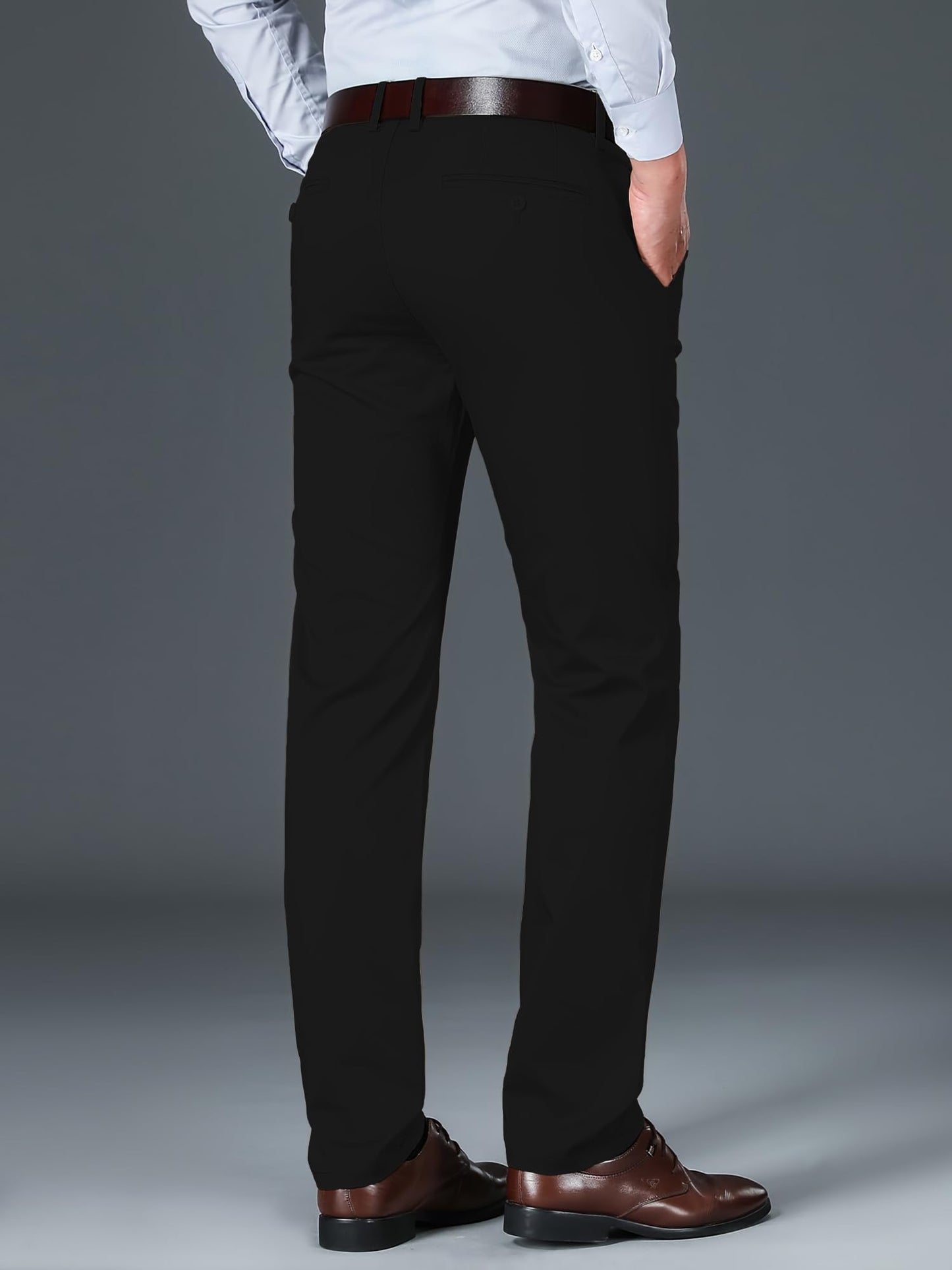 AVANOVA Mens Black Solid Trousers Light Business Style Slightly Stretch Straight Leg Pants for Outdoor Casual Daily (Trouser 12