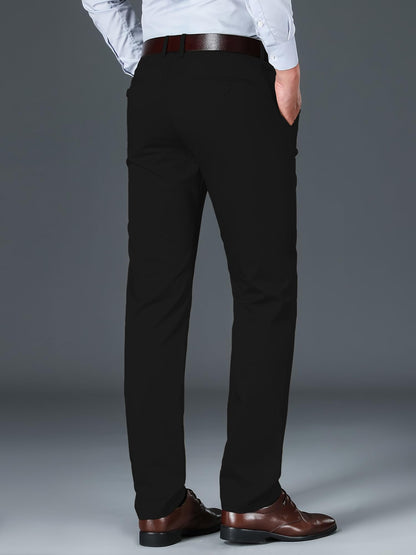 AVANOVA Mens Black Solid Trousers Light Business Style Slightly Stretch Straight Leg Pants for Outdoor Casual Daily (Trouser 12