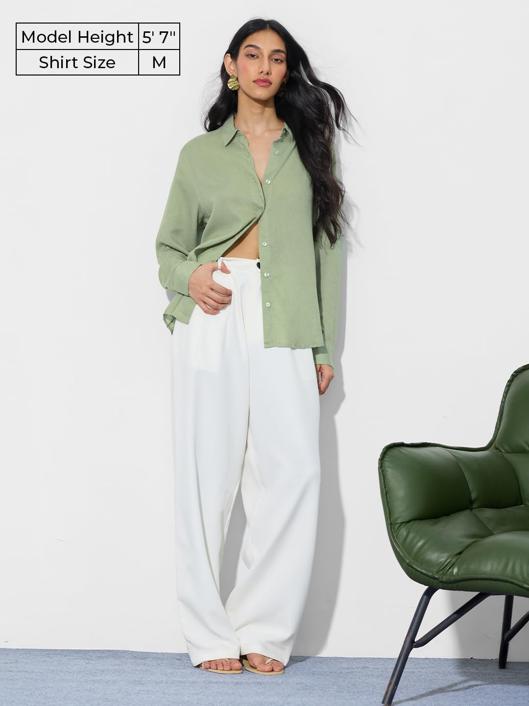 The Souled Store Lyocell Linen: Woodland Women and Girls Long Sleeve Collared Neck Solid Lyocell Linen Blend Regular Fit Button