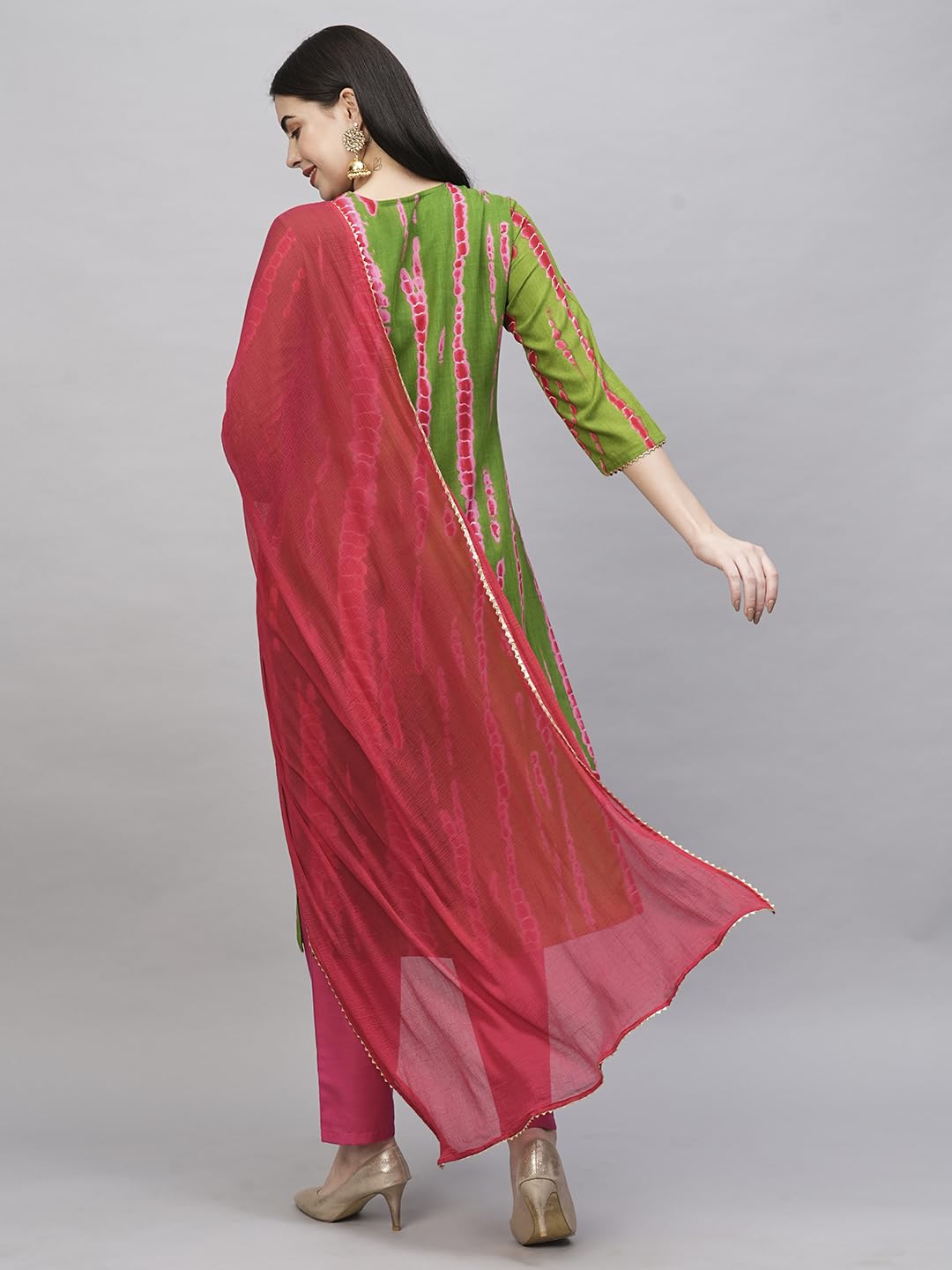 Gosriki WomenS Rayon Blend Straight Printed Kurta With Pant & Dupatta (Dollop Methi-Gs_M_Green_Medium)