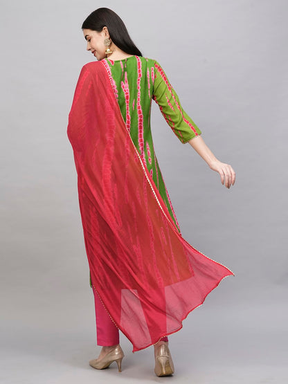Gosriki WomenS Rayon Blend Straight Printed Kurta With Pant & Dupatta (Dollop Methi-Gs_M_Green_Medium)