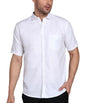 Mildin MenS Regular Cotton Blend White Slim Fit Solid Button Down Spread Collar Half Sleeve Curved Hemline Formal Shirt With On