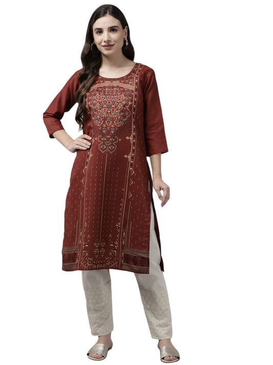 Aarika Womens Maroon Color Printed Kurti