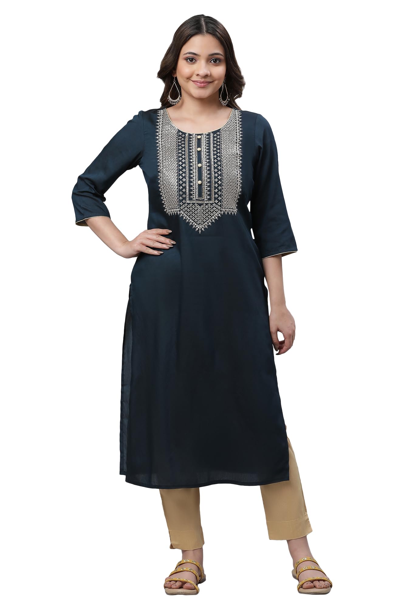 Aurelia Women's Blue Solid Solid Viscose Poly Straight Kurta_23AUA14762-704677_XS