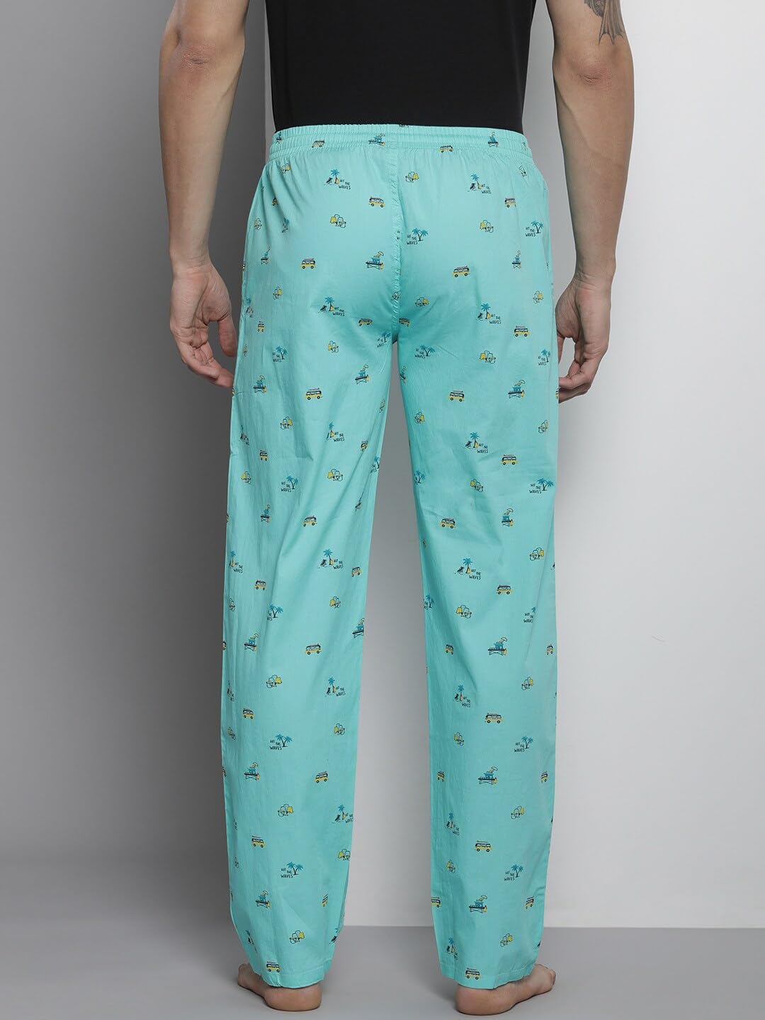 The Indian Garage Co Mens Regular Fit Blue/Mint Blue Cotton Lounge Pants