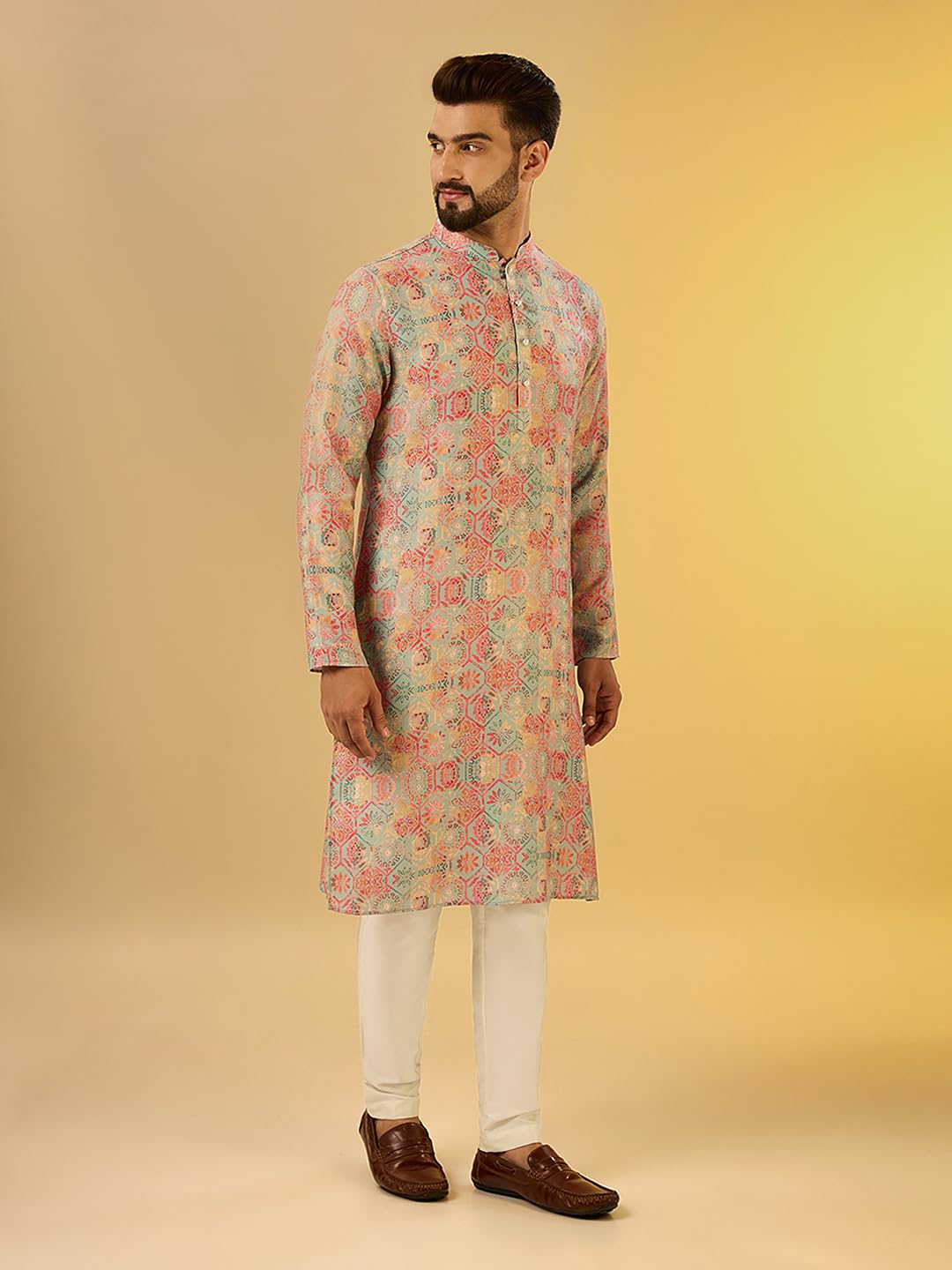 Kisah Mens Printed Cotton Blend Kurta  Traditional Ethnic Wear Kurta For Men For Weddings & Festivals Multicolour