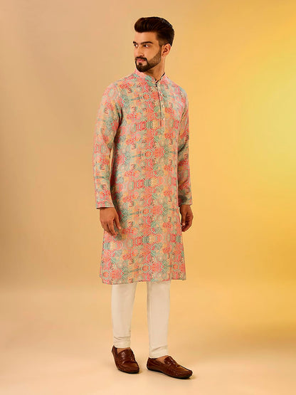 Kisah Mens Printed Cotton Blend Kurta  Traditional Ethnic Wear Kurta For Men For Weddings & Festivals Multicolour