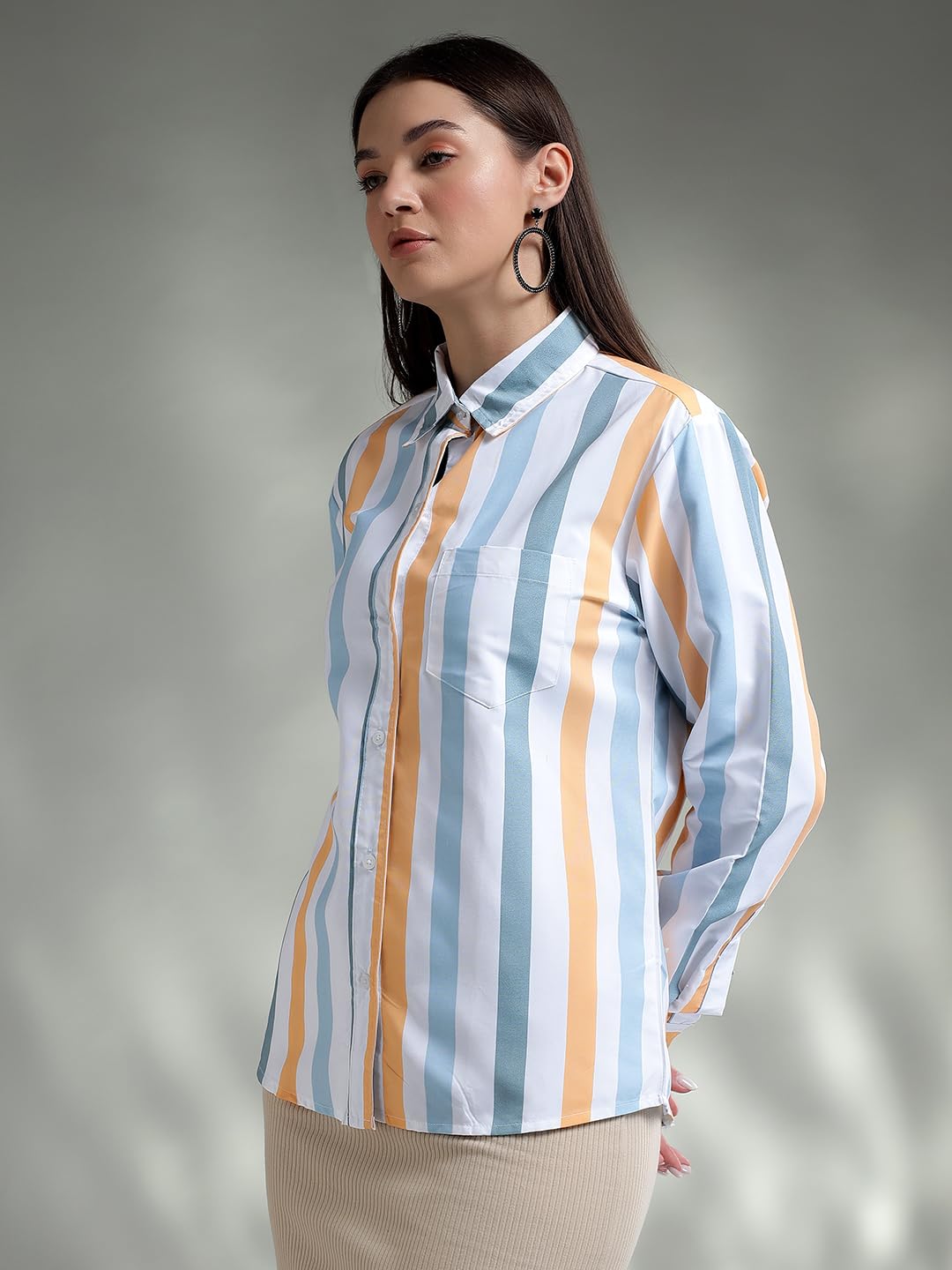 Kotty WomenS Striped Looking Spread Collar Shirts(Multicolor,M)
