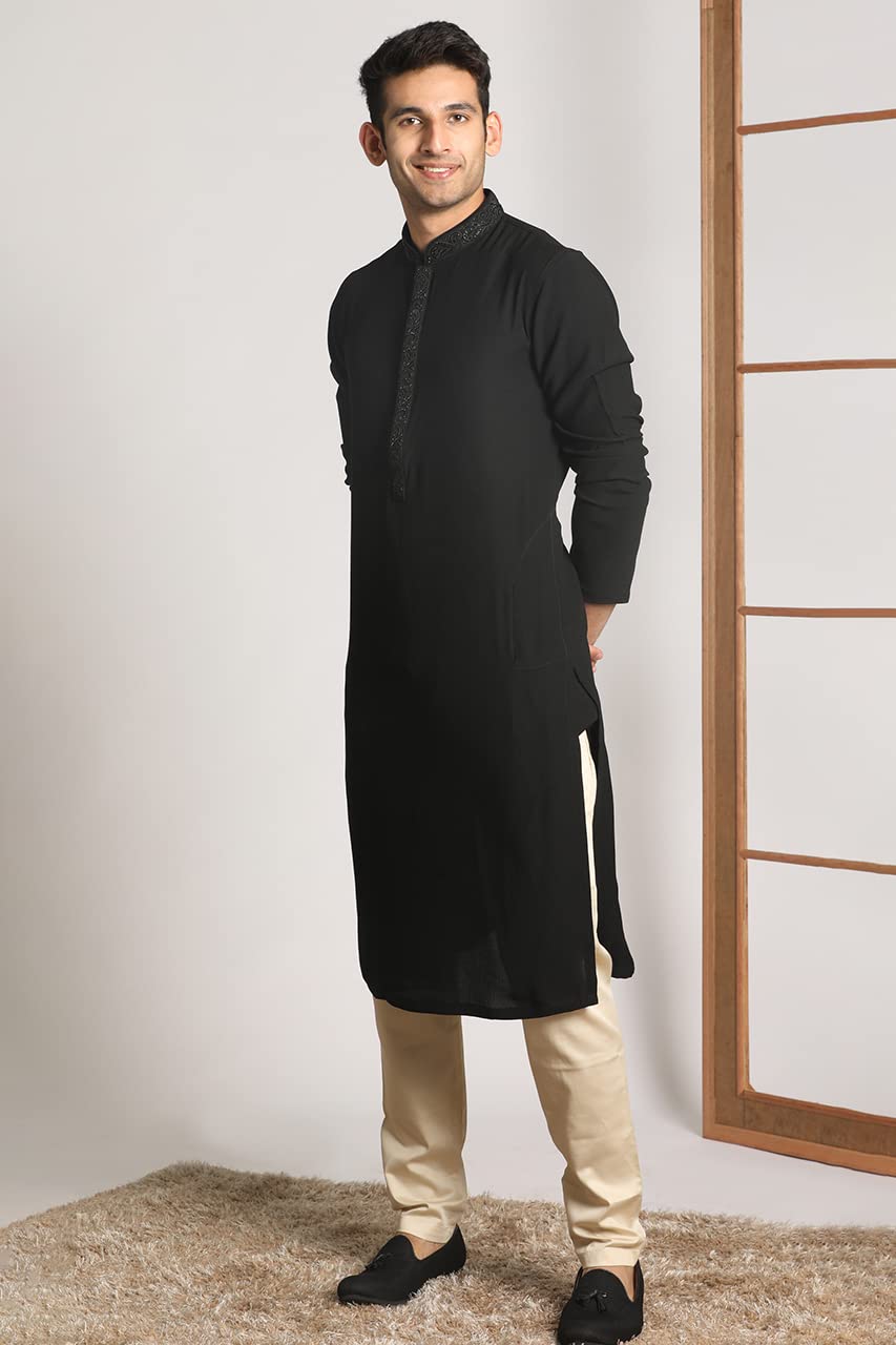 Manyavar Kurta Set For Men, Full Sleeves Mandarin Collar Ethnic MenS Kurta Set For Engagement, Wedding, Party Blended Viscose S