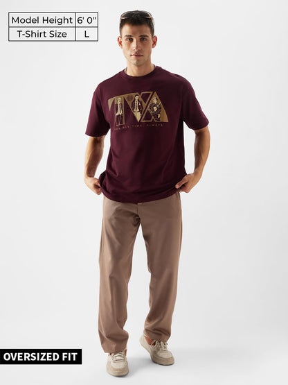 The Souled Store Official Loki: Time Variance Authority Men and Boys Oversize Fit Half Sleeve Graphic Printed Cotton Maroon Colo
