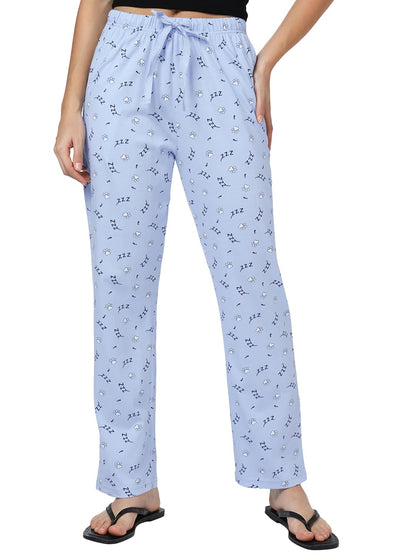 Bewakoof WomenS All Over Printed Regular Fit Pure Cotton Knit Pyjamas_1004028_Blue_Xl