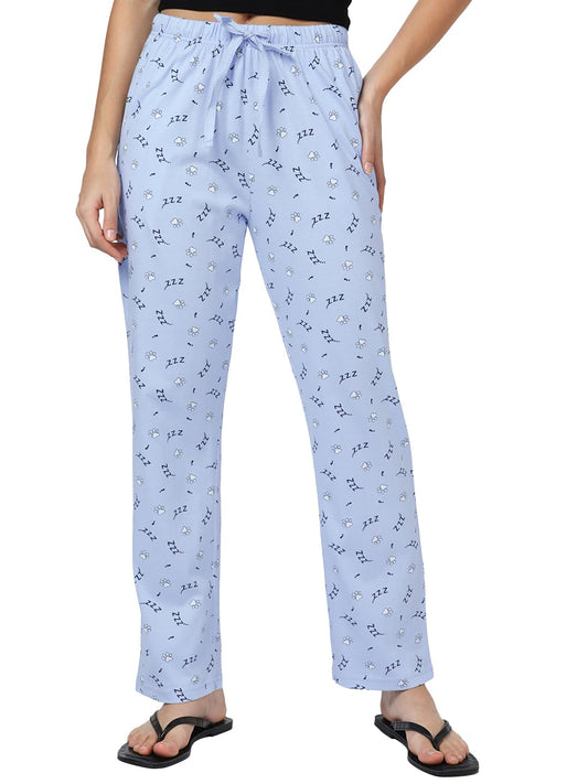 Bewakoof WomenS All Over Printed Regular Fit Pure Cotton Knit Pyjamas_1004028_Blue_Xl