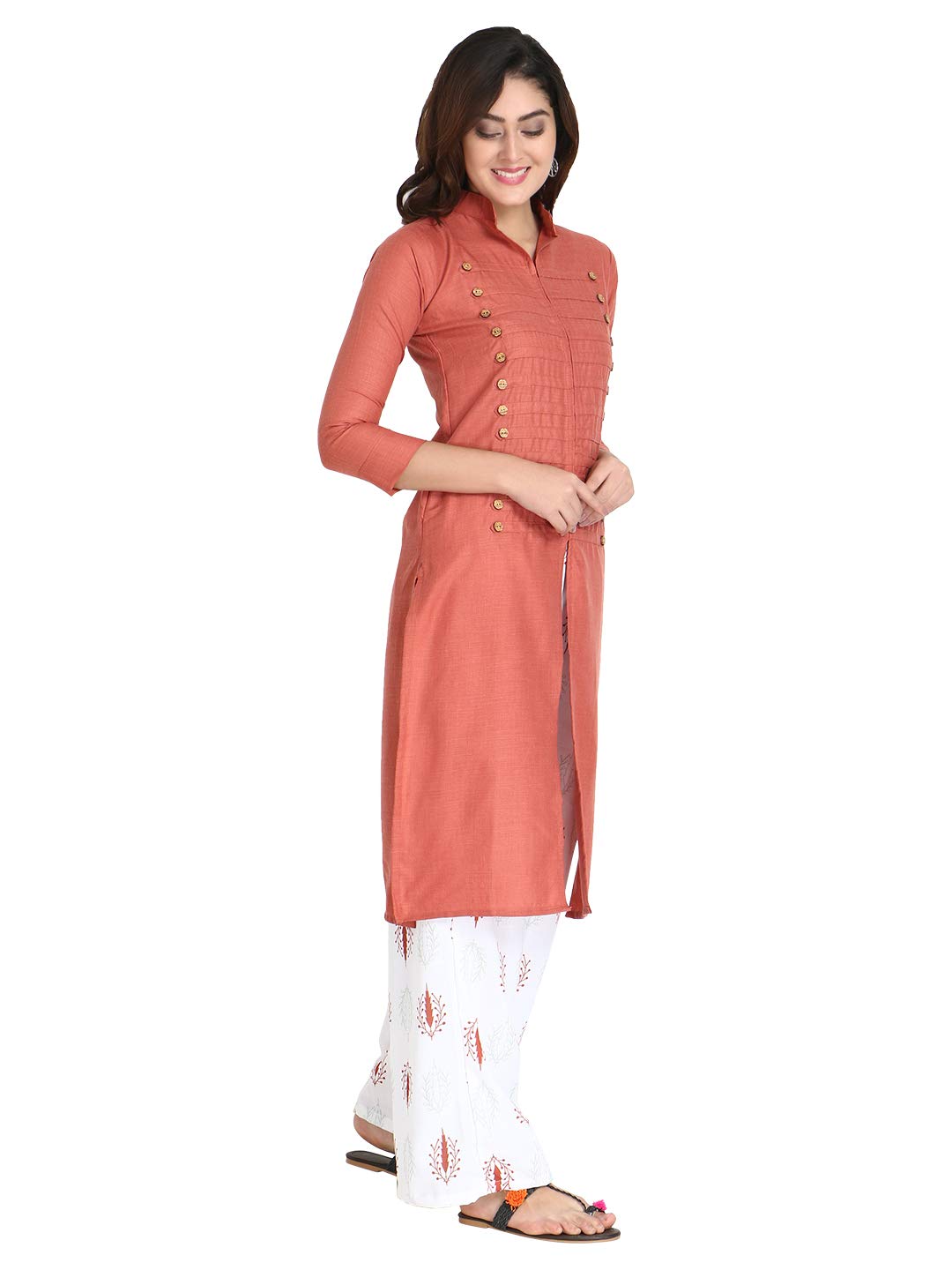 OM SAI LATEST CREATION SlubRayon Three-Fourth Sleeve A-Line Kurti for Women