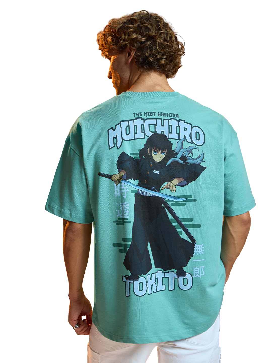 The Souled Store Demon Slayer: Muichiro Men and Boys Short Sleeves Round Neck Green Graphic Printed Cotton Lightweight Comfortab