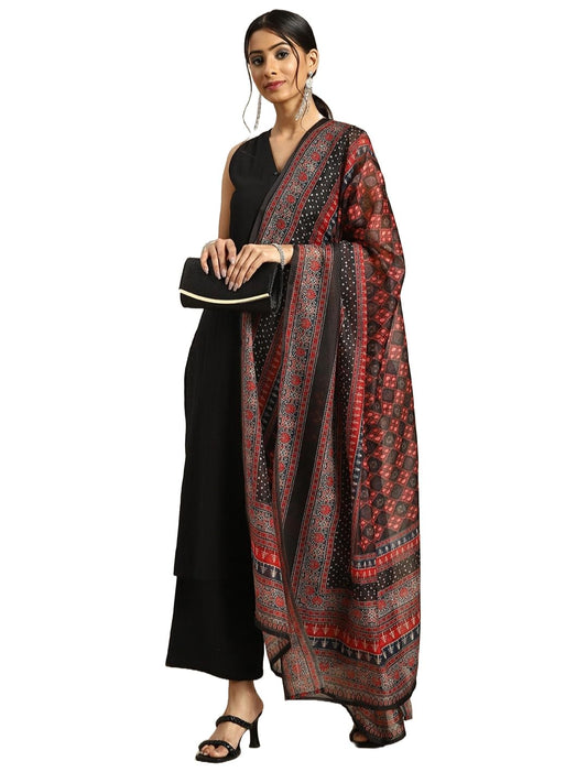 GoSriKi Women's Cotton Blend Straight Solid Kurta with Palazzo & Dupatta