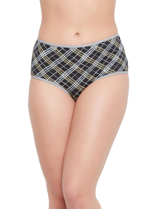 Clovia Womens Cotton High Waist Checkered Print Hipster Panty (PN3015A05_Grey_M)