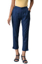 Aurelia Blue Cotton Blend Solid Regular Trousers