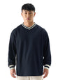 The Souled Store Solids: Navy Men and Boys Full Sleeve V- Neck Oversized Fit T-Shirts Oversized Mens T-Shirts Solid Basic Tees