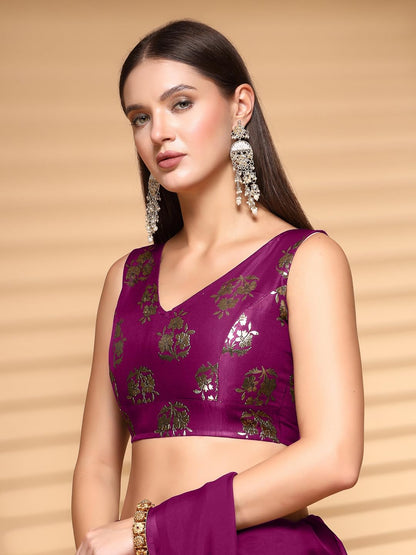 Oomph! Readymade Blouse For Women, Brocade, Sleeveless, V-Neck, Rbbl671