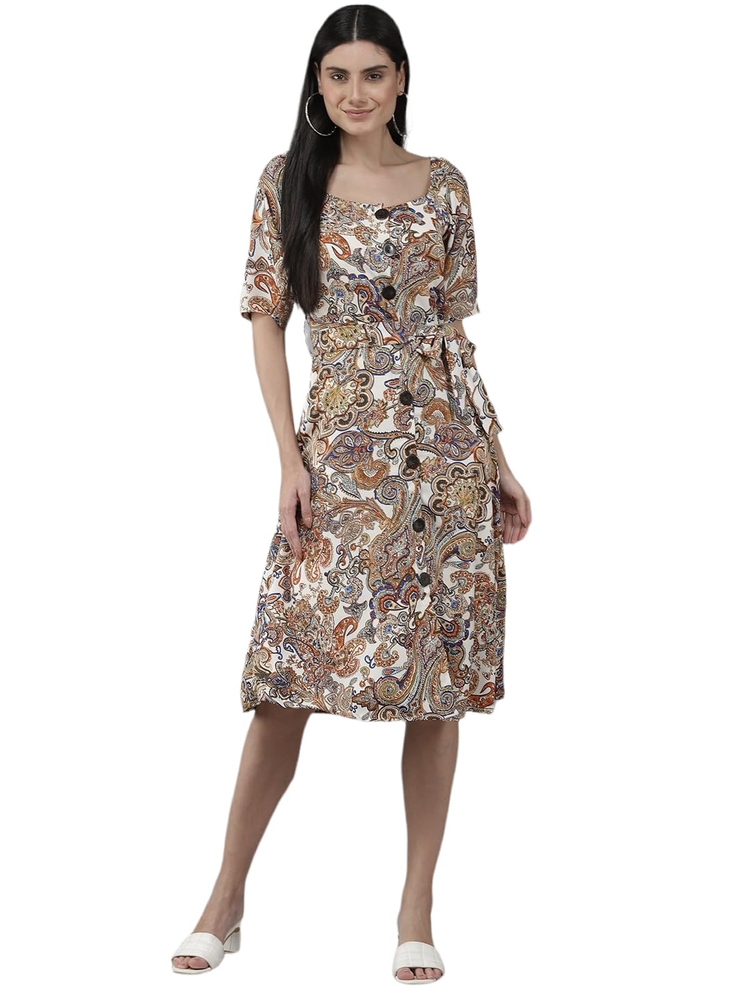Aarika Women's Georgette A-Line Knee-Length Dress (SP-DR-AW-526_Multi Multicolour