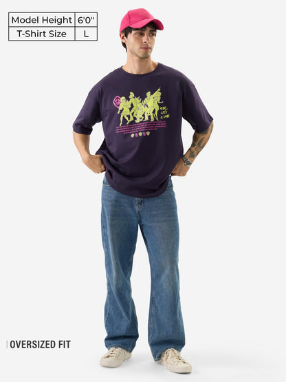The Souled Store Official Scooby Doo: Mystery Club Men and Boys Short Sleeve Round Neck Purple Graphic Printed Cotton Oversized