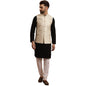 SOJANYA (Since 1958 Men's Cotton Black Kurta and White Pyjama Cream Embroidery Nehru Jacket