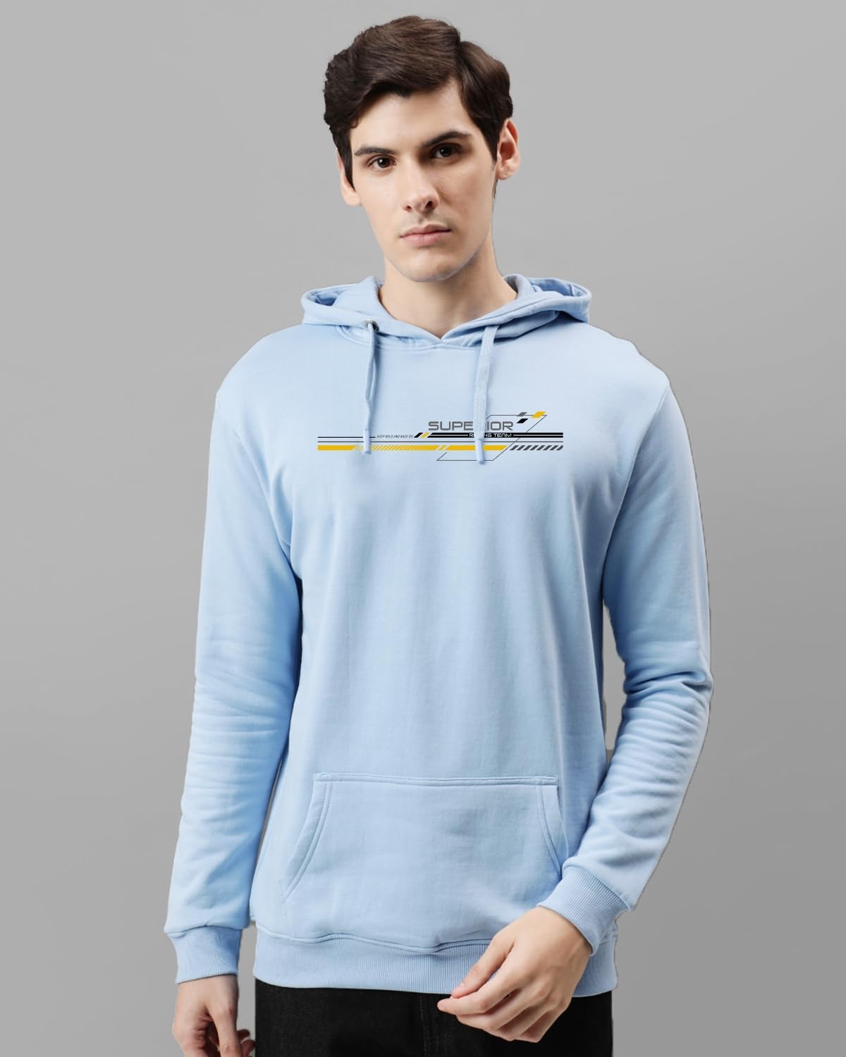 ADRO Men's Cotton Blend Neck Hooded Sweatshirt (H24-RAC-SK_Sky Blue