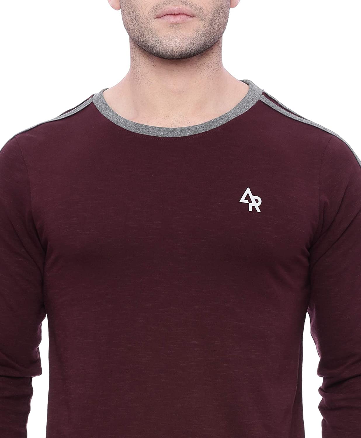 ADRO Men's Full Sleeve Color Block Cotton T-Shirts (FR3-A-MAR-MR_Maroon)