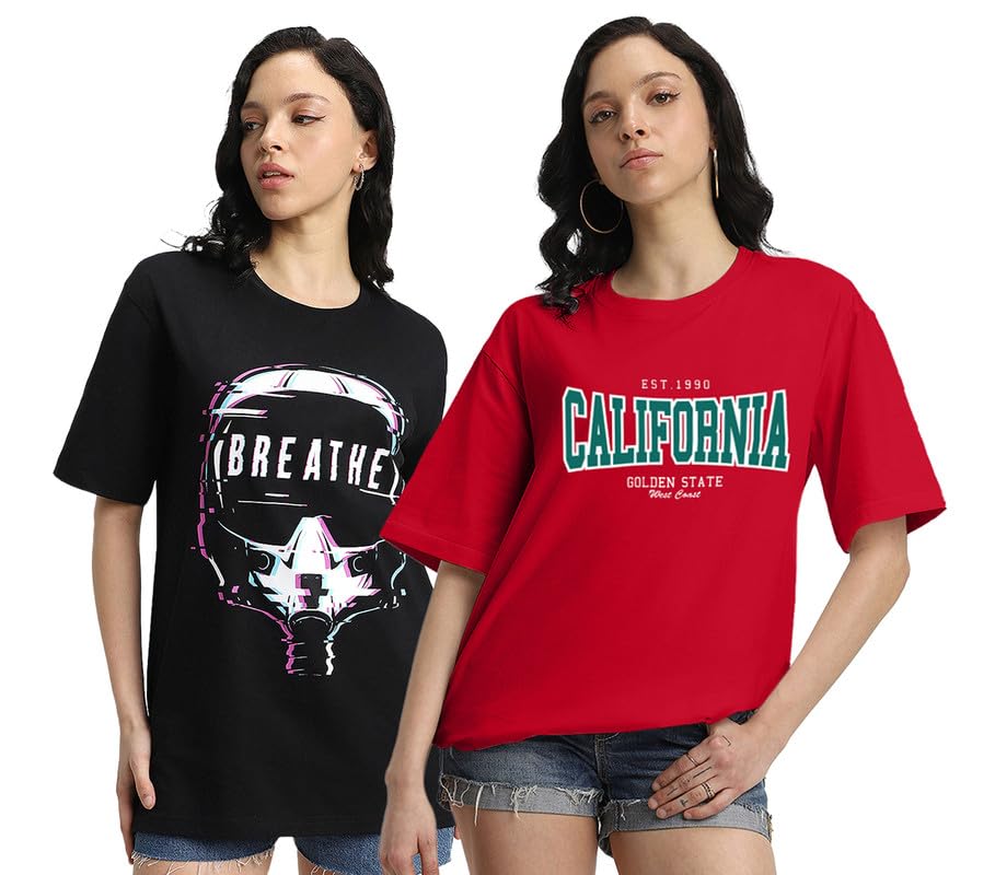 Juneberry Pure 100% Cotton Oversized Loose Baggy Fit Drop Shoulder Latest Aesthetic & Cool Graphic Prinred Half Sleeve T-Shirts