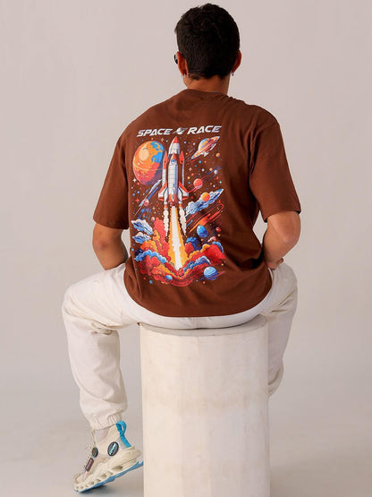 The Indian Garage Co Men Boxy Oversized Graphic Back Printed Round Neck Tshirt