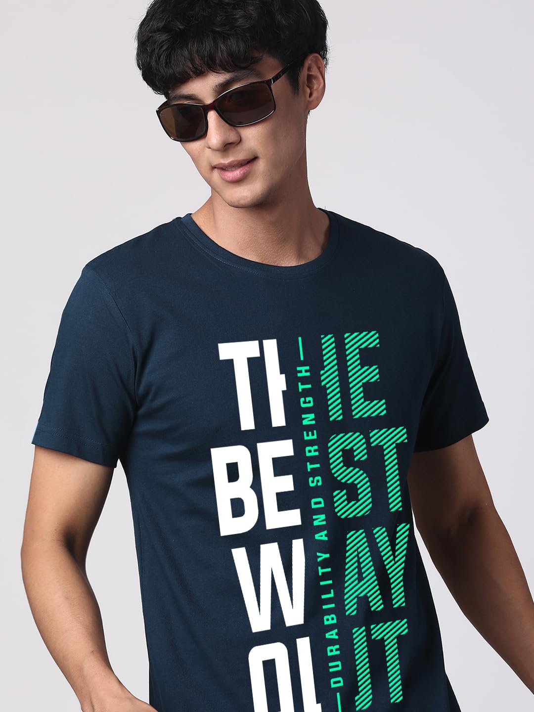 ADRO Motivational Quote Printed T-Shirt for Men - 100% Cotton, Regular Fit, Soft Breathable Fabric. (RN23-M-BEST-SB_Teal)