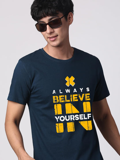 ADRO Believe in Yourself Printed T-Shirts for Men & Women (RNR-S35-BEL-SB_Teal)
