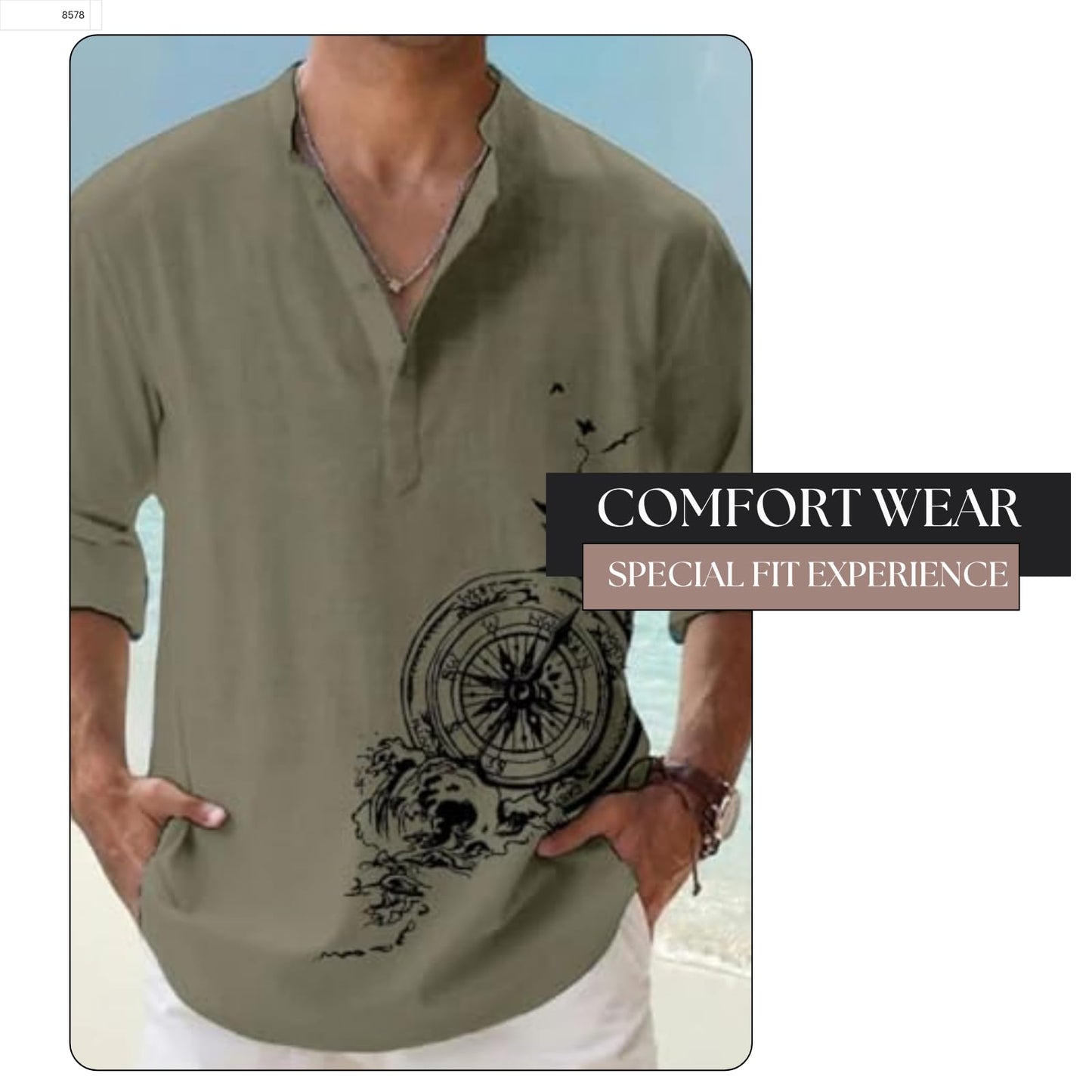 Deemoon MenS Cotton Blend Mandarin Collar Self One Design Full Sleeve Casual Short Kurta