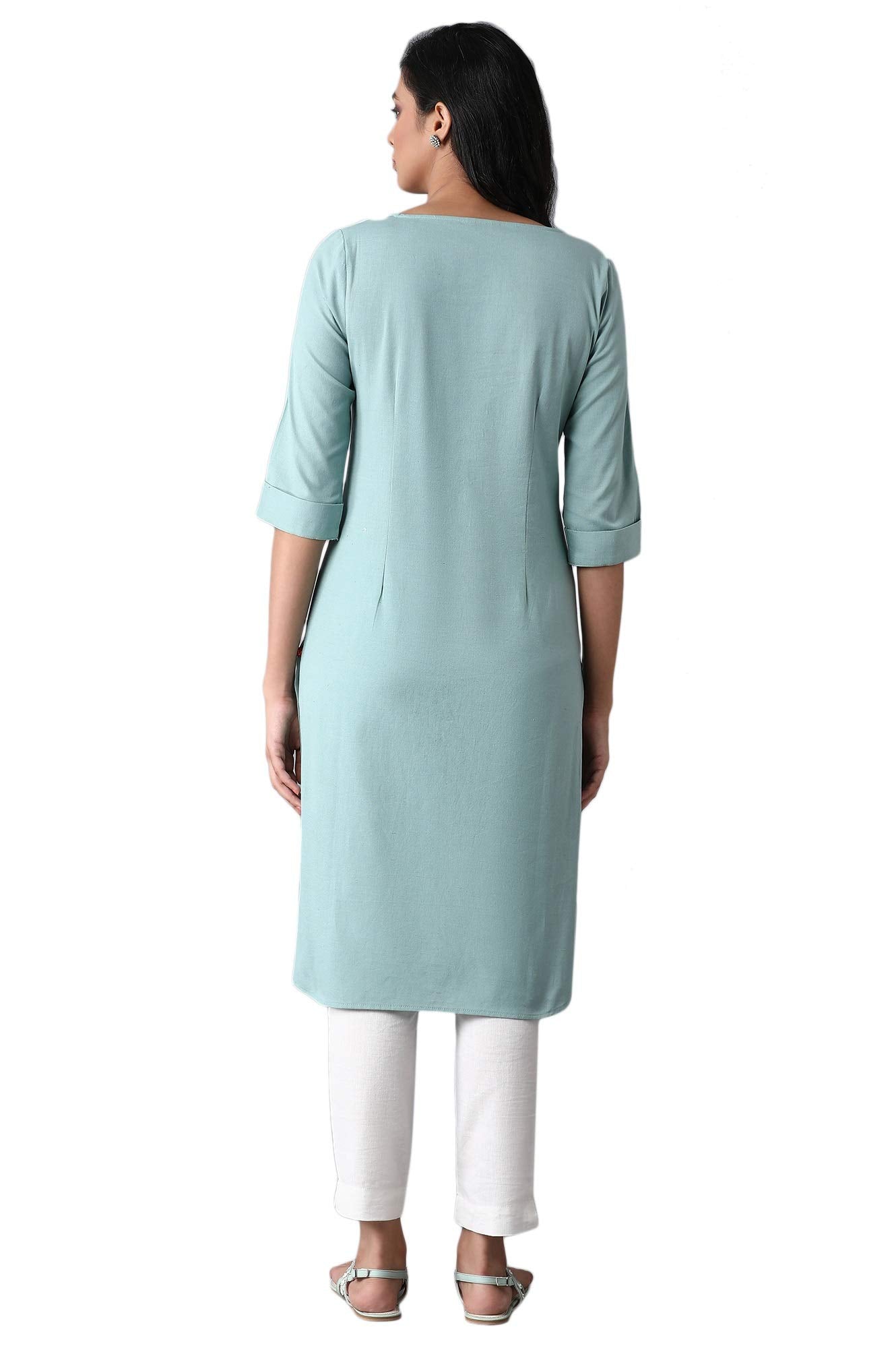 W for Woman Light Blue Floral Grid Embroidered Kurta