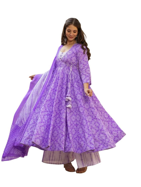 Wedani Rayon Anarkali Dress for Women Purple