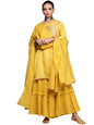 ishin Women's Yellow Embroidered Straight Kurta set With Sharara And Dupatta