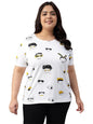 Juneberry 100% Pure Cotton Regular Fit Latest & Trendy All Over Prints Half Sleeve Plus Size T-Shirt For Women & Girls (Ps_Carto