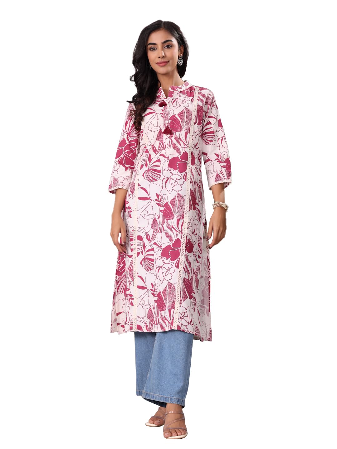 Varanga Women Bold Floral Printed Cotton Flex Kurta  Comfortable And Versatile For Everyday Looks Off White