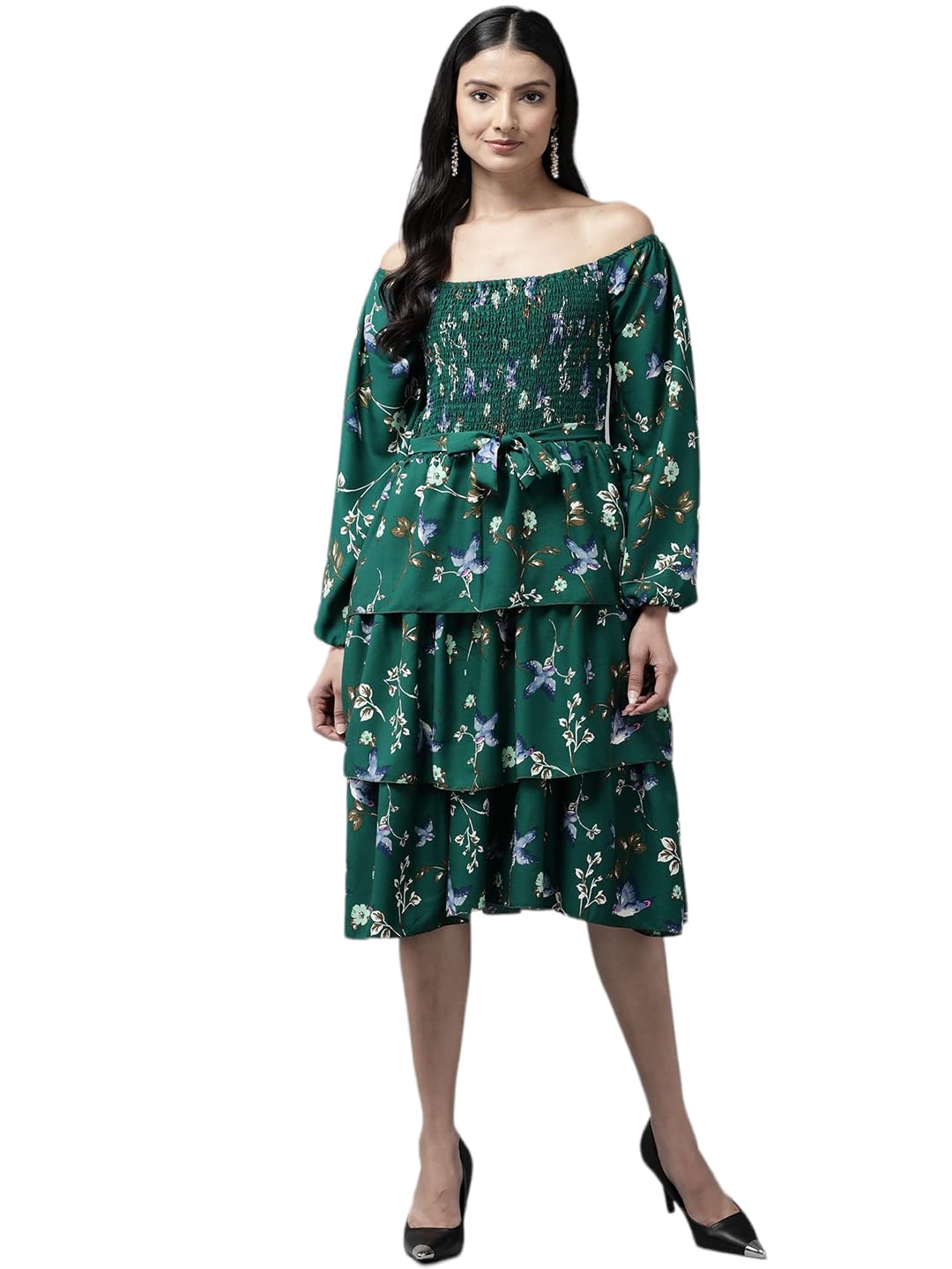 Aarika Women Green Color Floral Print Georgette Dress (SP-DR-AW-007-GREEN-L)